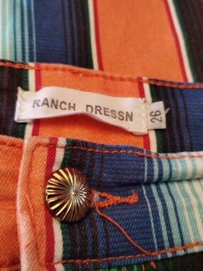Ranch Dressn Striped Western Button Shorts - Orange & Blue Super Flare Az 26